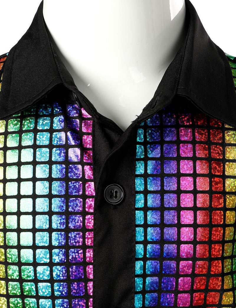JOGAL Boy's Dress Shirt Sequins Button Down Shirts 70s Disco Party Costume12 Multicolour - Image 3
